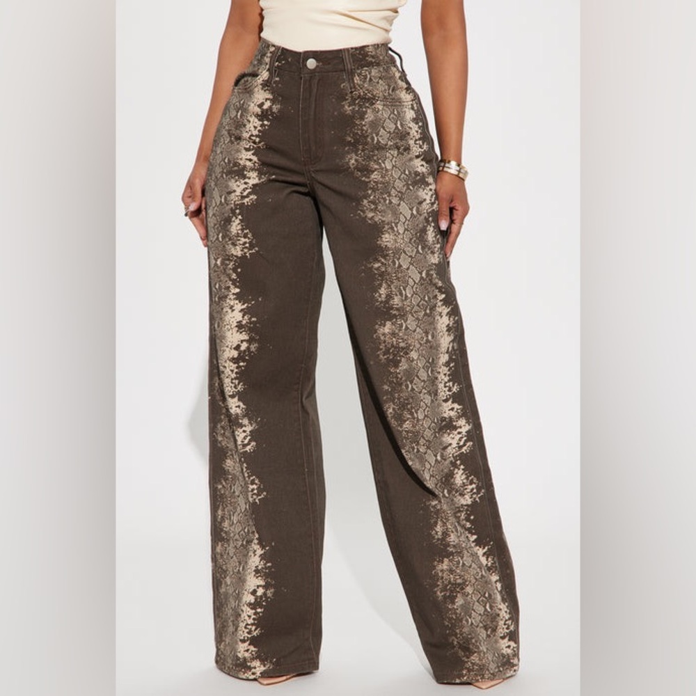 Fashion Nova Wide-Leg Jeans with Snake Print